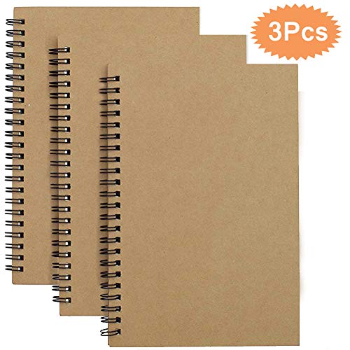 A5-Sketchbook-Set-di-3-Blocco-Note-a-Spirale-in-Bianco-Carta-Kraft-Quaderno-Schizzi-Pagine-Bianche100-Pagine-50-Fogli-di-Carta-Bianca-Perfetti-per-i-Viaggi-Marrone-0