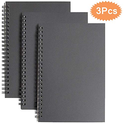 A5-Sketchbook-Set-di-3-Blocco-Note-a-Spirale-in-Bianco-Carta-Kraft-Quaderno-Schizzi-Pagine-Bianche100-Pagine-50-Fogli-di-Carta-Bianca-Perfetti-per-i-Viaggi-Nero-0