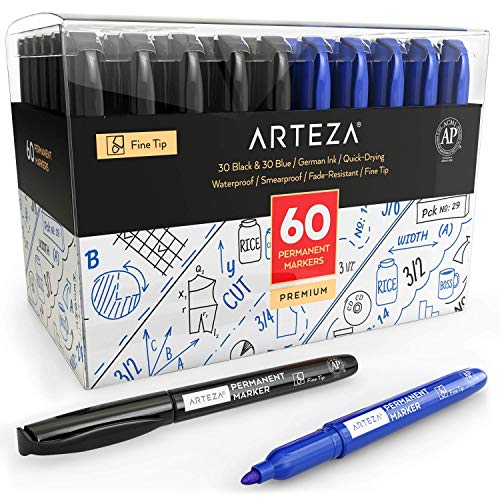 Arteza-Pennarelli-Indelebili-Set-da-60-30-Nero-e-30-Blu-Punta-Fine-Pennarelli-Impermeabili-in-Forma-di-Penne-a-Prova-di-Sbavatura-e-Resistenti-allAcqua-Impermeabili-Asciugatura-Rapida-0